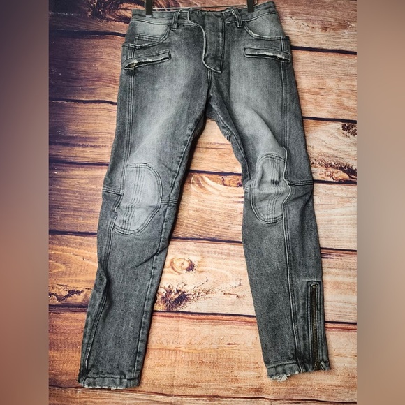Balmain Jeans Men 31X30 Charcoal Skinny Stretch Biker Double Knee